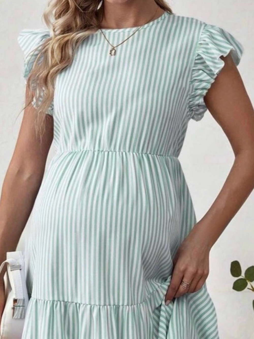 NWOT Striped Green Ruffle Sleeve Women's Maternity Dress